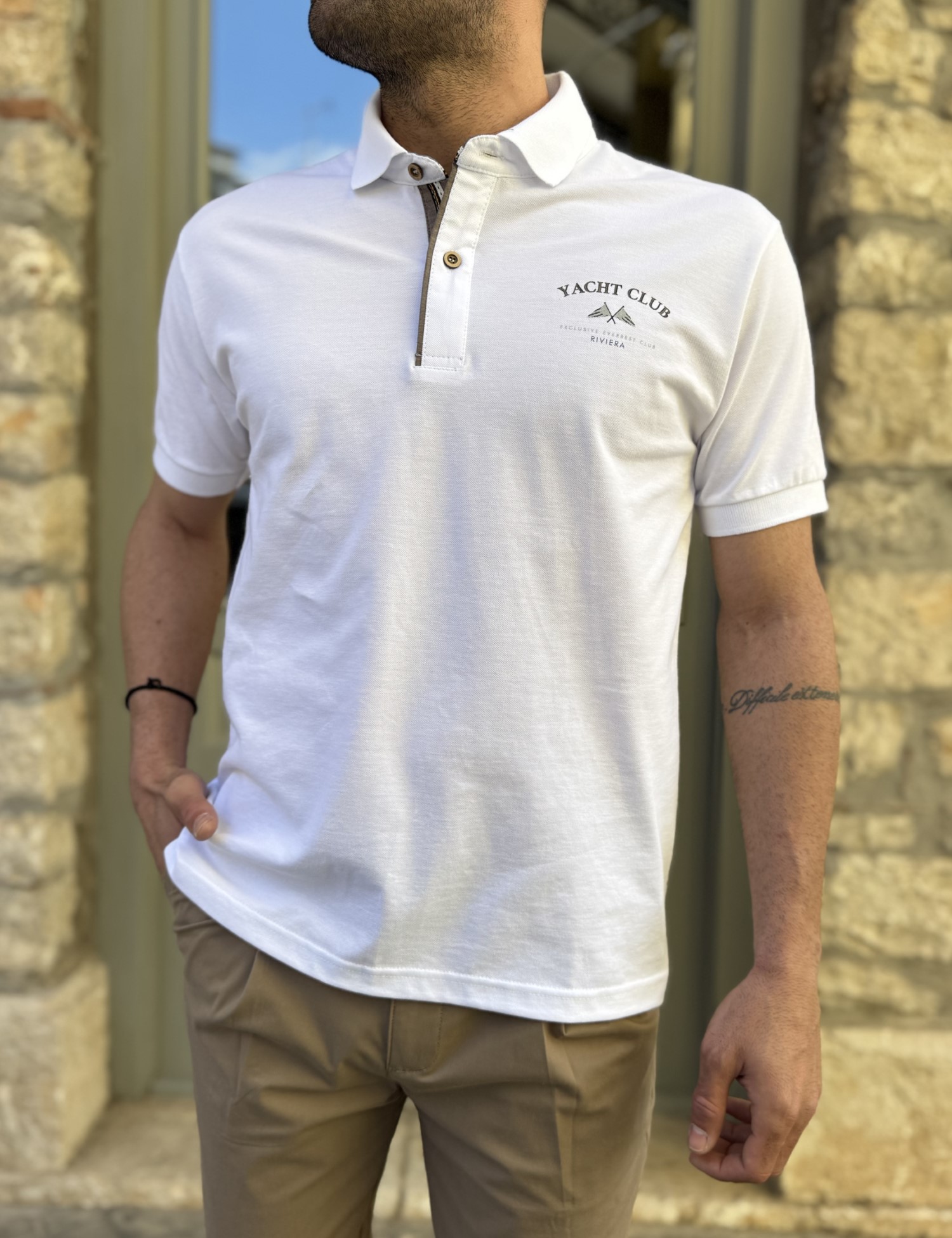 Everbest ανδρική λευκή Polo μπλούζα Plus Size 262838 - Everbest - 